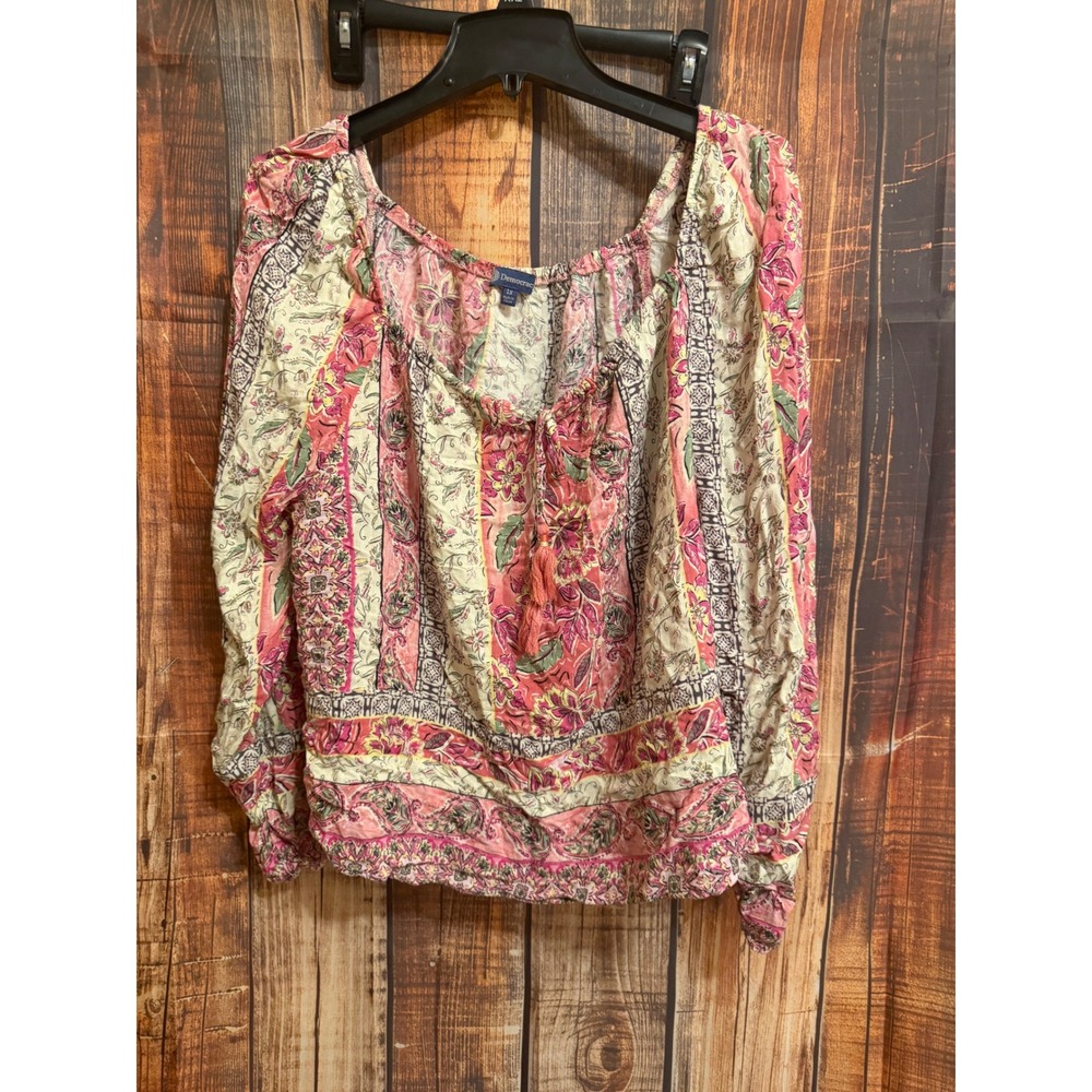 Democracy Womens 1X Floral Paisley Patchwork Peasant Blouse Pink BH37835N1E